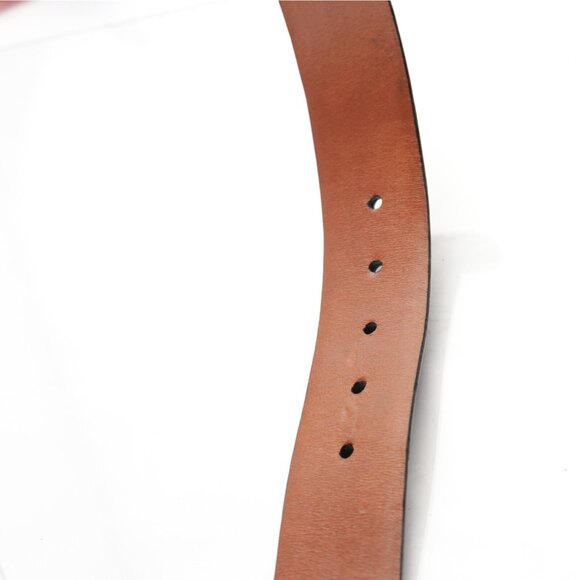 Torino USA Mens Belt Size 44 Black Leather Tan Inlay 1 1/2" Width Brass Buckle - Picture 15 of 16